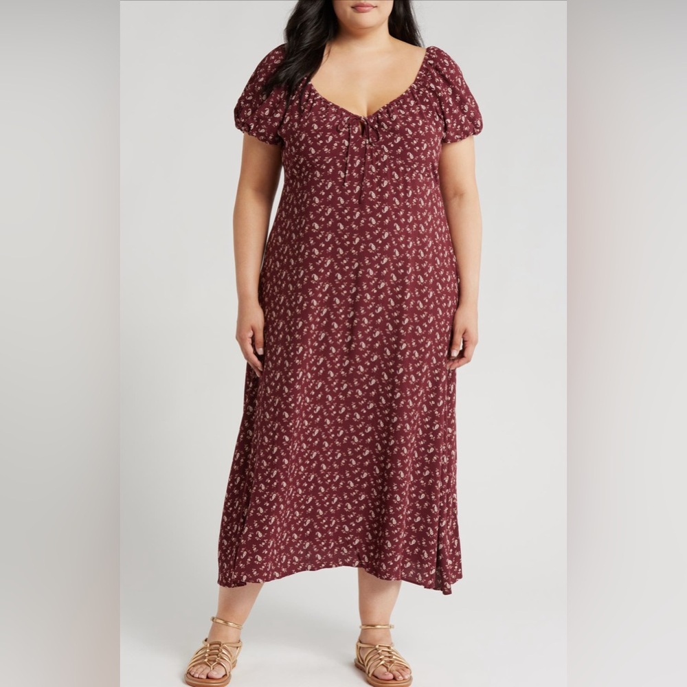 Treasure & Bond Red Casual Puff Sleeve Sundress